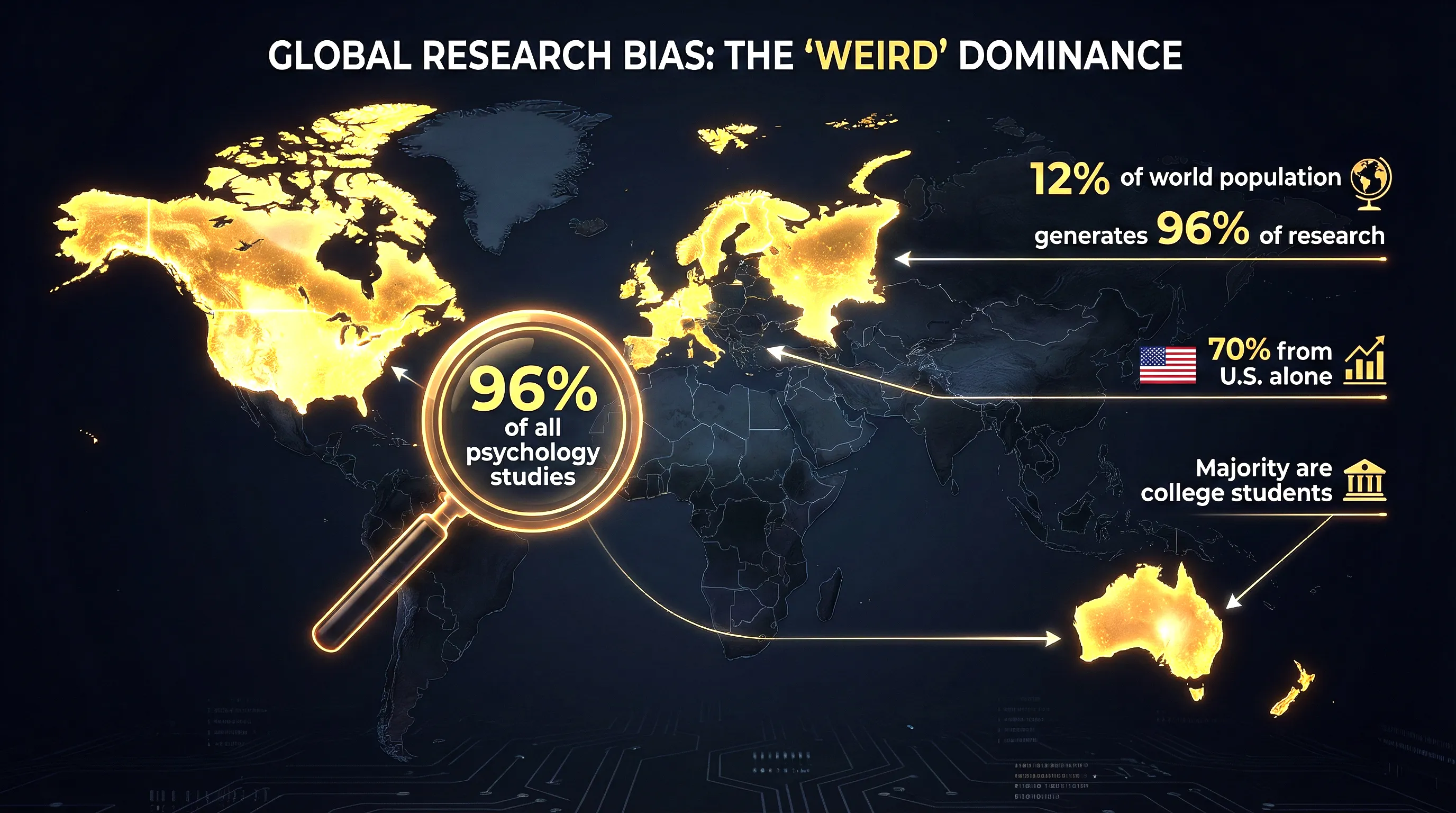 Cultural psychology research statistics showing the WEIRD bias in psychological studies