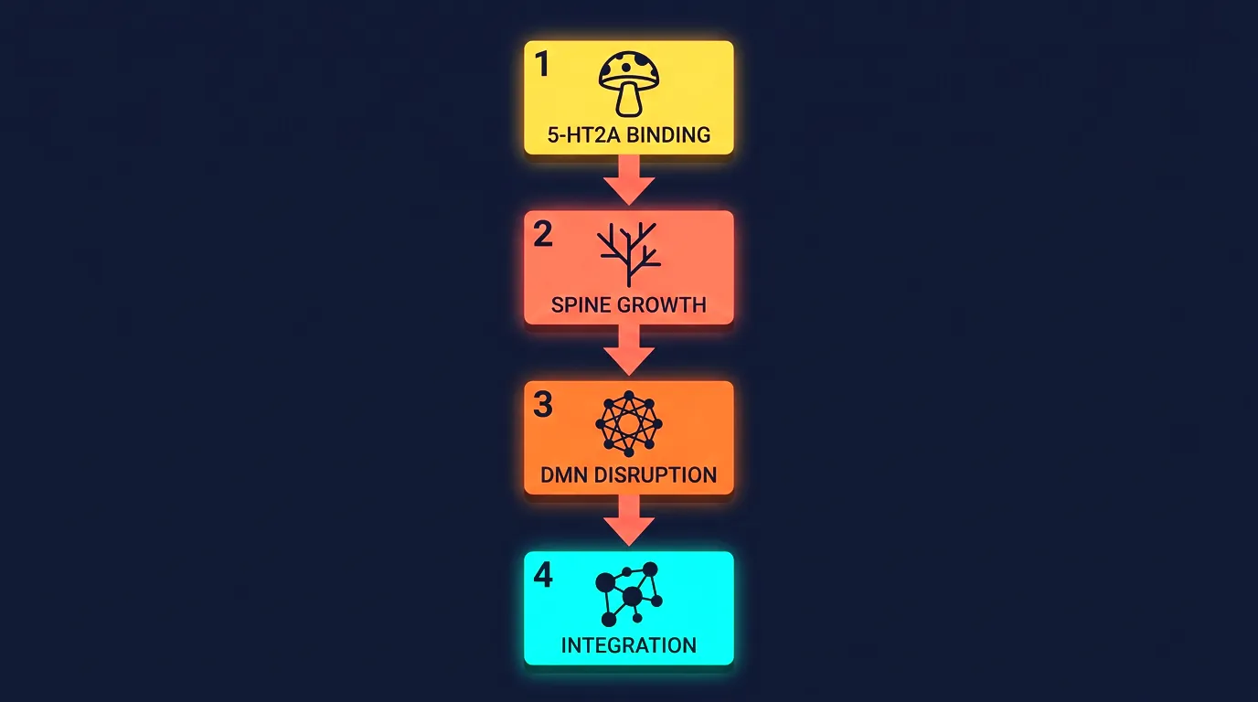 How psilocybin rewires brain connections through dendritic spine growth and network disruption