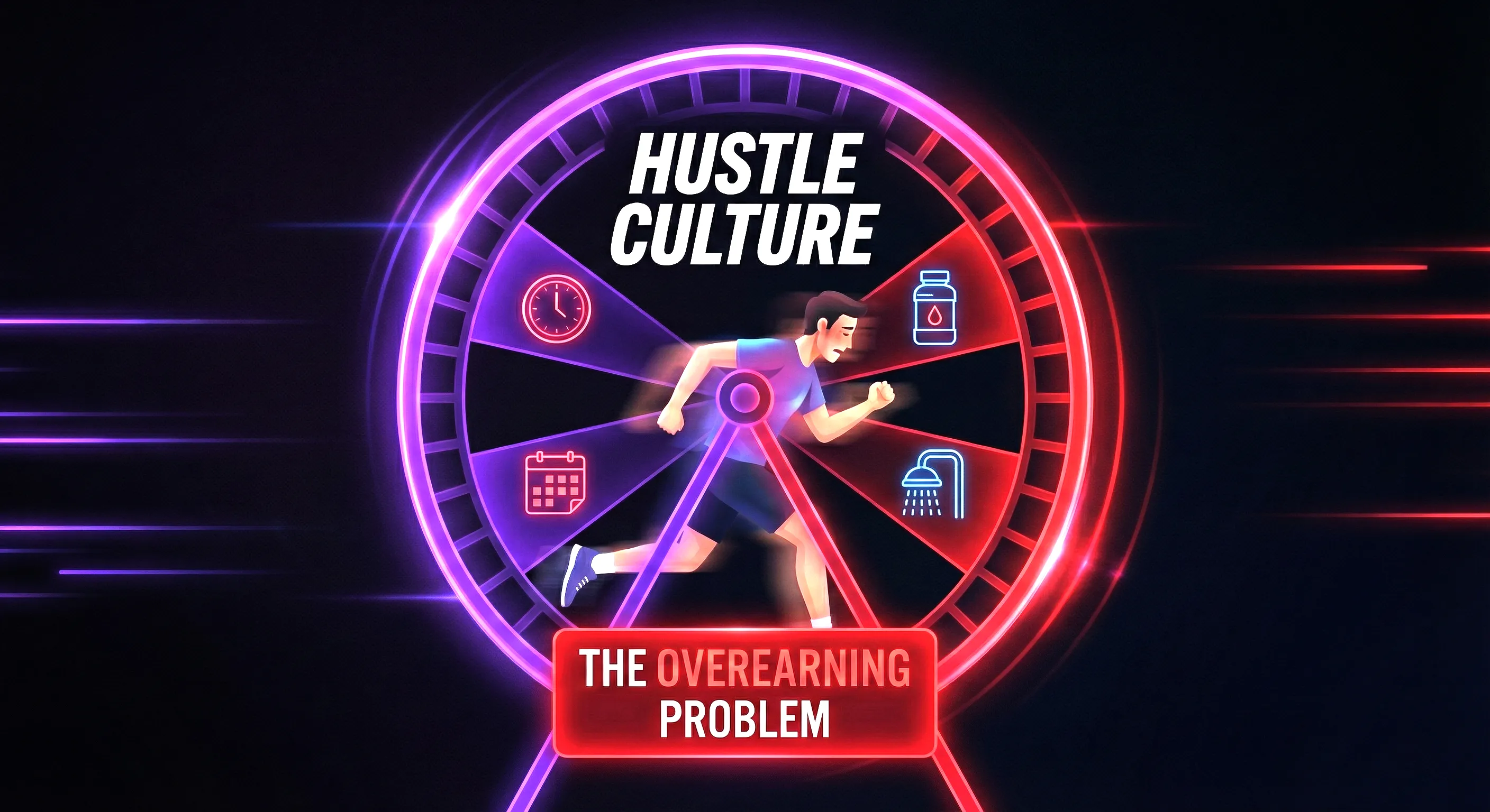 Productivity treadmill showing a person running on optimized routines with no off switch